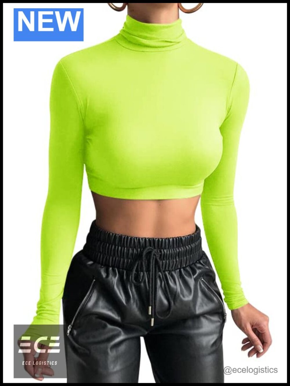 Women's Long Sleeve Turtleneck Crop Top Fitted Stretch Basic Tee